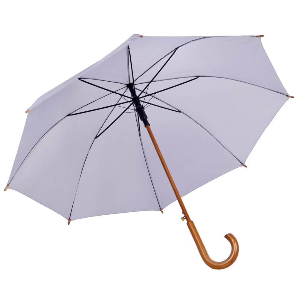 Ahşap Baston Saplı Gri Promosyon Yağmur Şemsiyesi